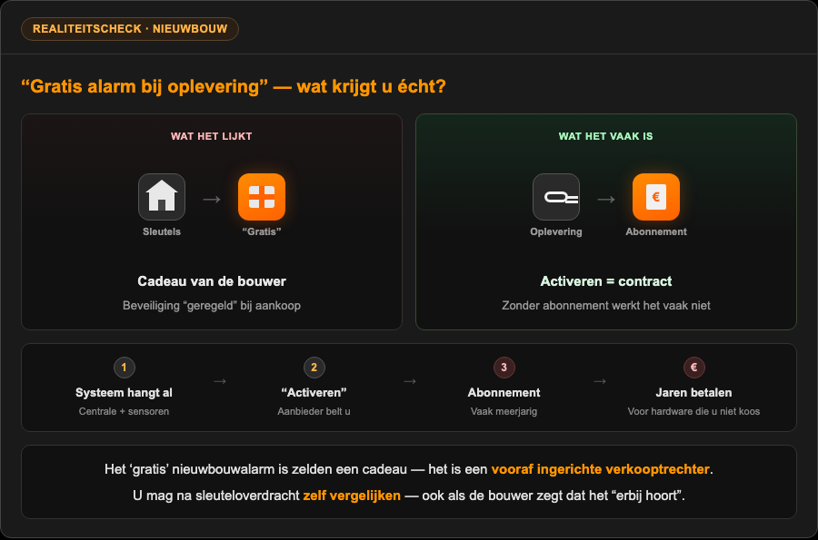Realiteitscheck: gratis nieuwbouwalarm lijkt een cadeau, activeren is vaak een abonnement en verkooptrechter
